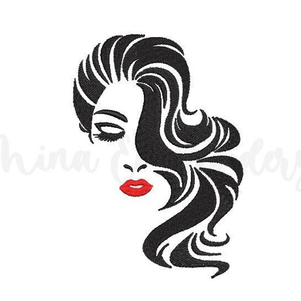 Woman Face Embroidery Design, Machine Embroidery Design, 5 Sizes, Instant Download