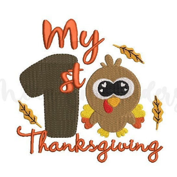 My 1st Thanksgiving Embroidery Design, My First Baby Turkey Embroidery Design, Machine Embroidery Design, 4 Sizes, Instant Download