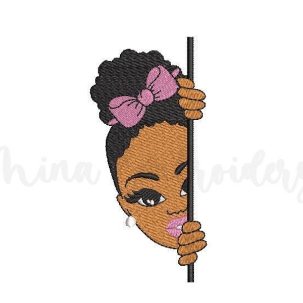 Peekaboo Afro Girl Stickdatei, Maschinenstickerei, 4 Größen, Instant Download