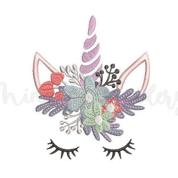 Flower Unicorn Embroidery Design, Machine Embroidery Design, 4 Sizes, Instant Download