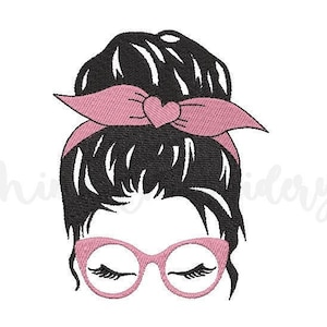 Woman Face Glasses Embroidery Design, Machine Embroidery Design,  4 Sizes, Instant Download
