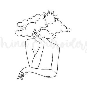 Thoughtful Woman Line Art Embroidery Design, Machine Embroidery Design,  4 Sizes, Instant Download