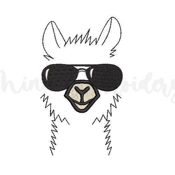 Cool Llama Embroidery Design, Llama With Glasses Embroidery Design, Machine Embroidery Design, 6 Sizes, Instant Download