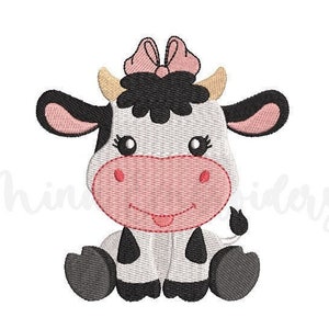 Baby Girl Cow Embroidery Design, Farm Animal Embroidery Design, Machine Embroidery Design, 4 Sizes, Instant Download