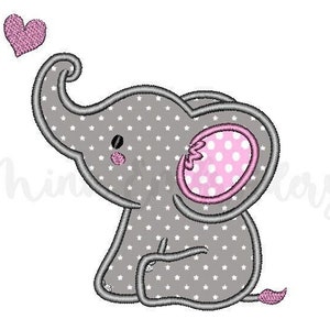 Baby Elephant Applique Embroidery Design, Animal Embroidery Design, Machine Embroidery Design,  5 Sizes, Instant Download