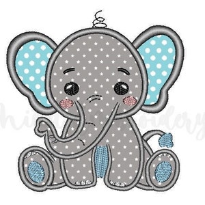Baby Boy Elephant Applique Embroidery Design, Animal Embroidery Design, Machine Embroidery Design, 4 Sizes, Instant Download image 1
