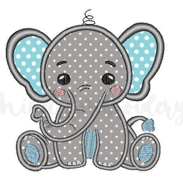 Baby Boy Elephant Applique Embroidery Design, Animal Embroidery Design, Machine Embroidery Design, 4  Sizes, Instant Download