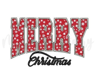 Merry Christmas Applique Embroidery Design, Machine Embroidery Design, 6 Sizes, Instant Download