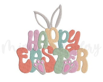 Happy Easter Embroidery Design, Machine Embroidery Design, 4 Sizes, Instant Download