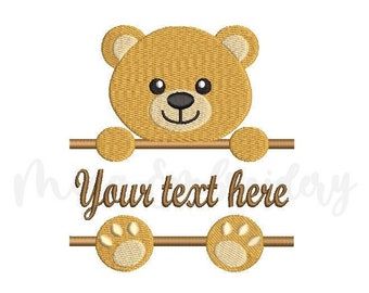 Split Baby Boy Bear Embroidery Design, Animal Embroidery Design, Machine Embroidery Design, 4 Sizes, Instant Download