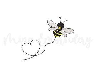 MINI Bee Heart Embroidery Design, Machine Embroidery Design, 6 Sizes, Instant Download