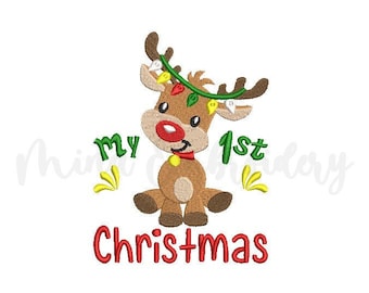 My 1st Reindeer Christmas Embroidery Design, Baby Reindeer Embroidery Design, Machine Embroidery Design, 5 Sizes, Instant Download