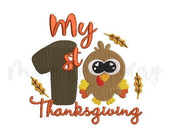 My 1st Thanksgiving Embroidery Design, My First Baby Turkey Embroidery Design, Machine Embroidery Design, 4 Sizes, Instant Download