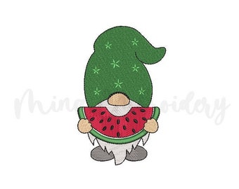 Watermelon Gnome Embroidery Design, Gnome Design, Machine Embroidery Design,  4 Sizes, Instant Download