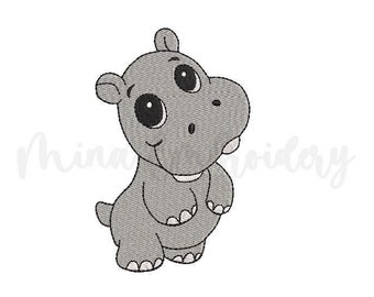 Baby Hippo Embroidery Design, Hippopotamus  Embroidery Design, Animal Embroidery, Machine Embroidery Design, 5 Sizes, Instant Download