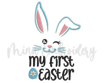 My First Bunny Easter Embroidery Design, Machine Embroidery Design, 4 Sizes, Instant Download