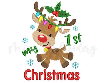 My 1st Reindeer Christmas Embroidery Design, My First Christmas Embroidery Design, Machine Embroidery Design, 4 Sizes, Instant Download