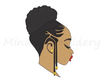 Diseño de bordado de mujer afro, diseño de bordado de niña afro, diseño de bordado a máquina, 4 tamaños, descarga instantánea.