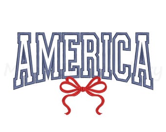 Coquette America Bow Embroidery Design, Patriotic Applique Design, Machine Embroidery Design, 6 Sizes, Instant Download