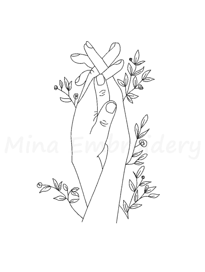 Hand Holding Flower Line Art Embroidery Design, Machine Embroidery ...