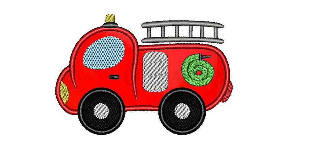 Firetruck Applique Embroidery Design, Vehicle Embroidery Design