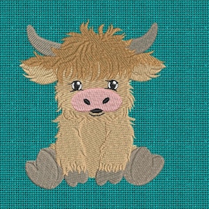 Baby Boy Highland Cow Embroidery Design, Animal Embroidery Design, Machine Embroidery Design, 4 Sizes, Instant Download image 4