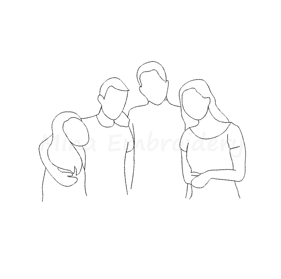 Family Embroidery Design, Parents and Children Line Art Embroidery ...