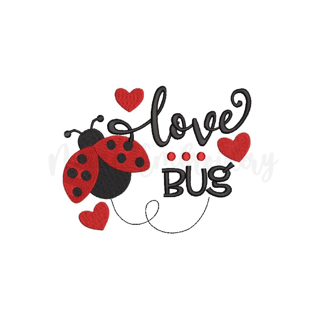 Love Bug Embroidery Design, Machine Embroidery Design, 5 Sizes, Instant