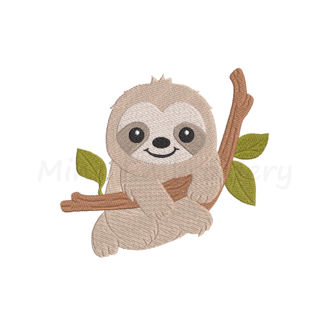 Baby Sloth Embroidery Design, Sloth Sleeping Tree Branch Embroidery ...
