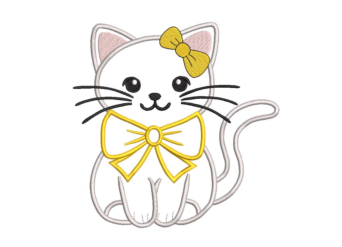 Cute Girl Cat Applique Embroidery Design, Animal Embroidery Design ...