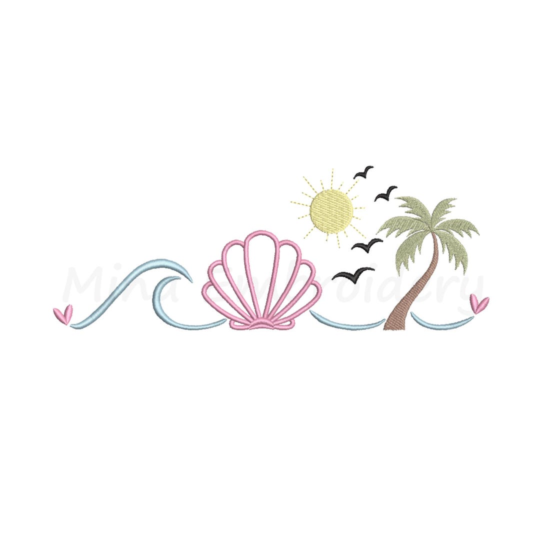 Summer Beach Embroidery Design, Machine Embroidery Design, 6 Sizes ...