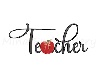 Teacher Apple Embroidery Design, Machine Embroidery Design, 6 Sizes, Instant Download