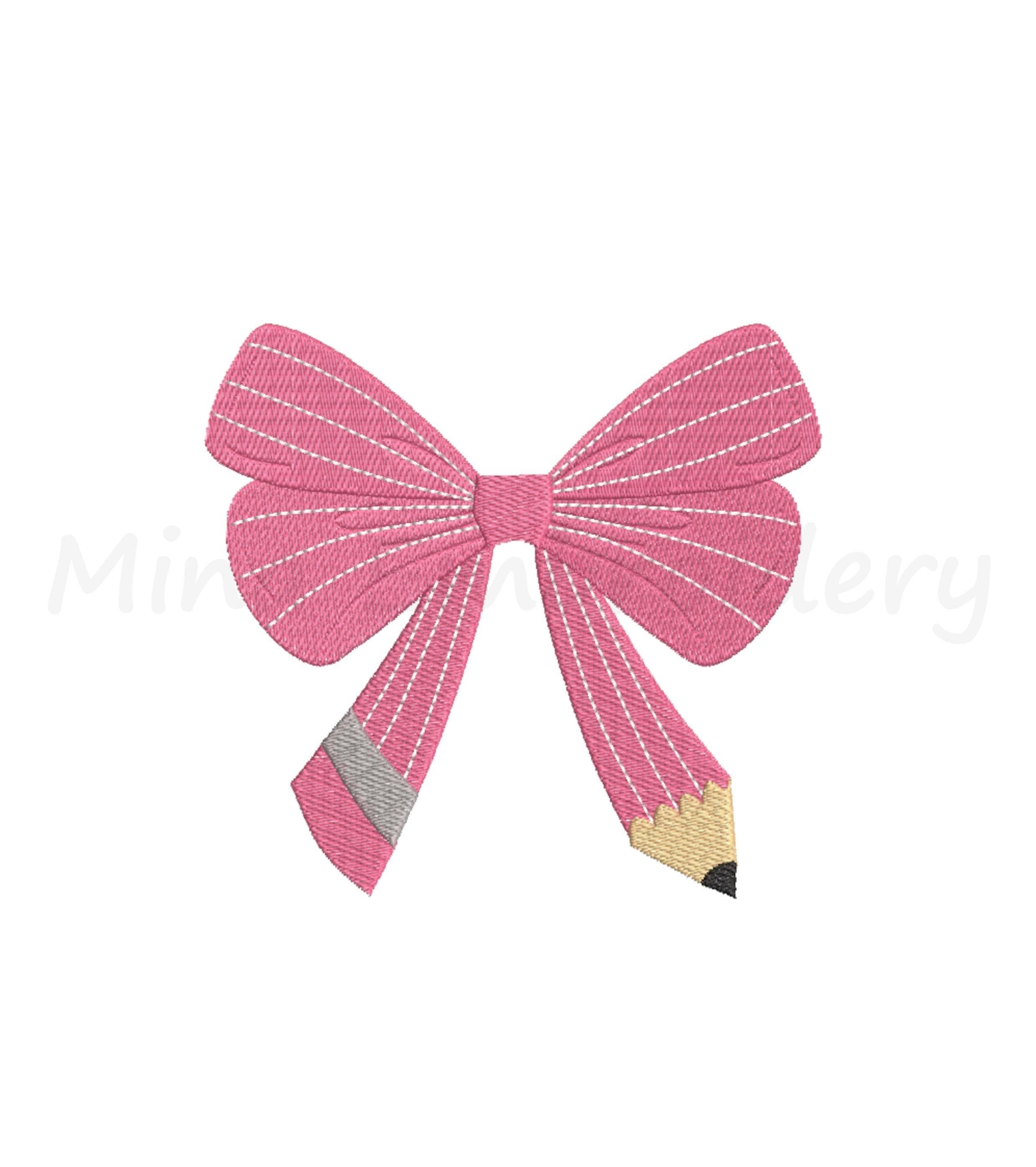Coquette Pencil Bow Embroidery Design: School Machine Embroidery (Instant Download)