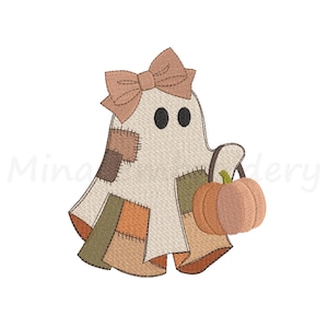 Coquette Ghost Embroidery Design, Halloween Pumpkin Pattern, Machine Embroidery Design, 4 Sizes, Instant Download