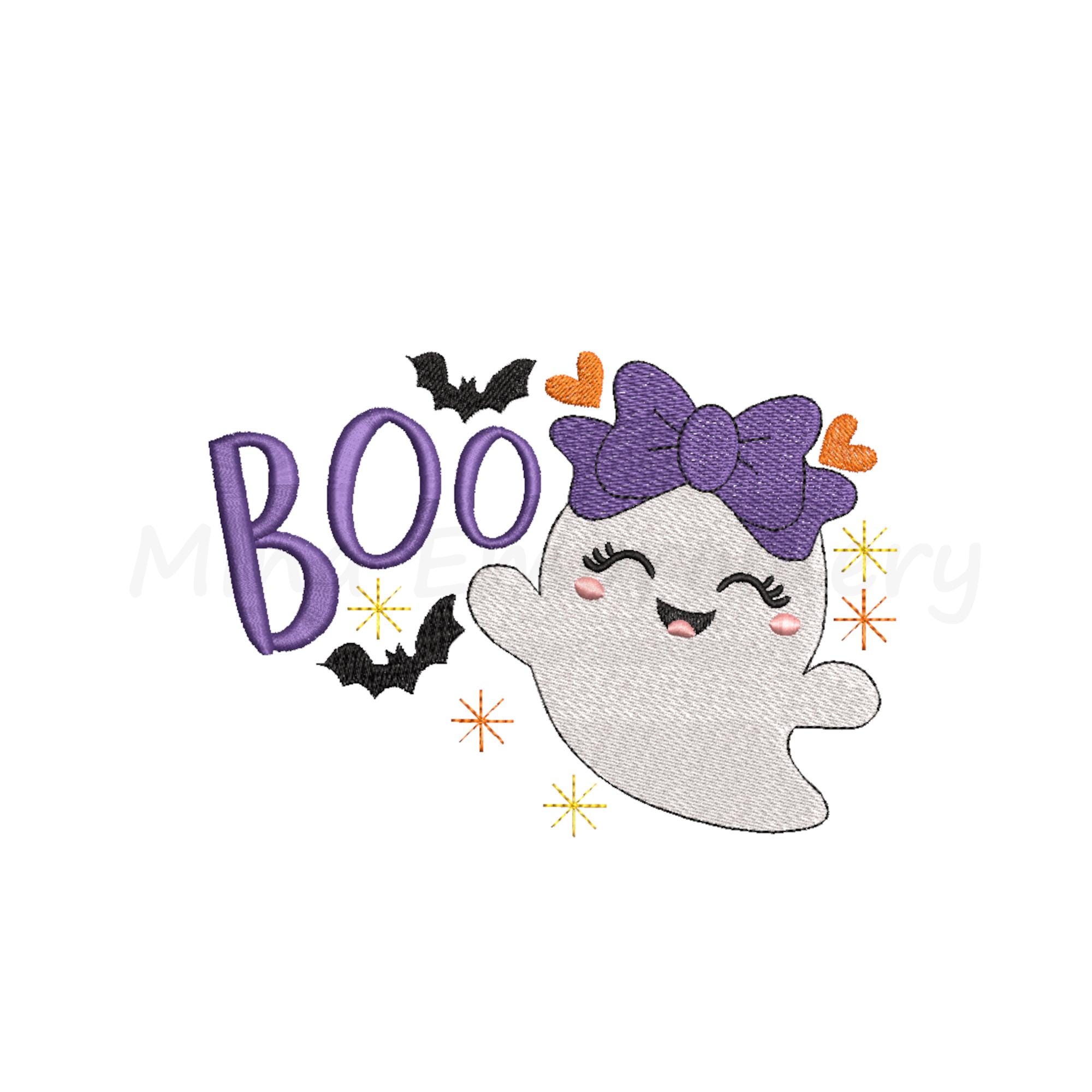 Boo Girl Ghost Embroidery Design: Halloween Machine Embroidery 5 Sizes, (Instant Download)
