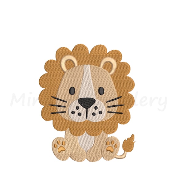 ベビーライオンの刺繍デザイン、動物の刺繍デザイン、機械刺繍