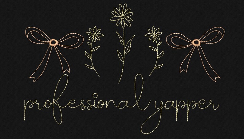 Yapper Design Coquette Professional Yapper Embroidery Design, Floral Embroidery Line ...