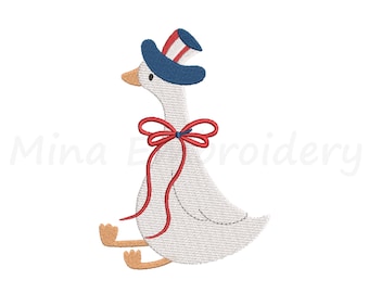 USA Goose with Bow Embroidery Design, Patriotic Pattern, Machine Embroidery Design, 4 Sizes, Instant Download
