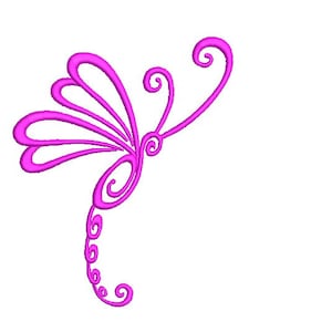Puede incluir: Un dise&ntilde;o de lib&eacute;lula estilizado de color rosa con intrincados remolinos y curvas.