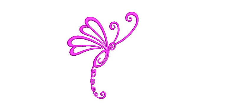 Puede incluir: Un dise&ntilde;o de lib&eacute;lula estilizado de color rosa con intrincados remolinos y curvas.