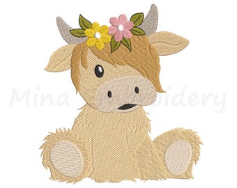 Baby Girl Highland Cow Embroidery Design, Animal Embroidery Design, Machine Embroidery Design, 4 Sizes, Instant Download