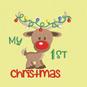 My 1st Reindeer Christmas Embroidery Design, My First Christmas Embroidery Design, 3 Sizes, Instant Download image 3