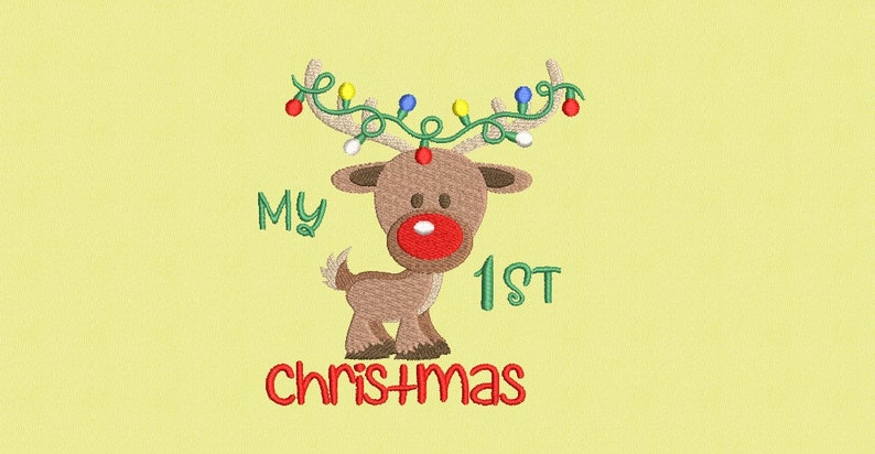 My 1st Reindeer Christmas Embroidery Design, My First Christmas Embroidery Design, 3 Sizes, Instant Download image 3