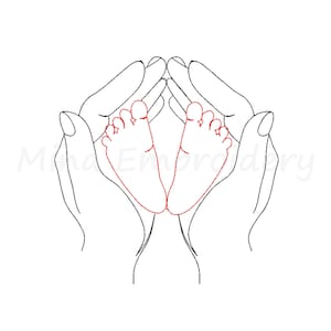 Mom Hand Baby Feet Embroidery Design, Mom Baby Line Art Embroidery Design, Machine Embroidery Design, 4 Sizes, Instant Download