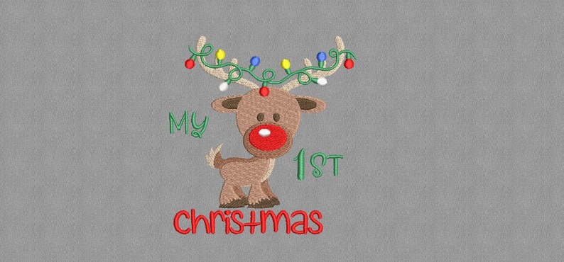 My 1st Reindeer Christmas Embroidery Design, My First Christmas Embroidery Design, 3 Sizes, Instant Download image 5