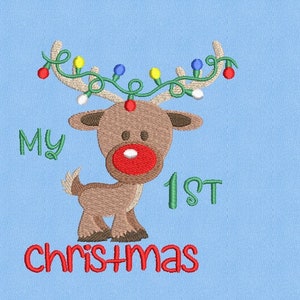 My 1st Reindeer Christmas Embroidery Design, My First Christmas Embroidery Design, 3 Sizes, Instant Download image 4