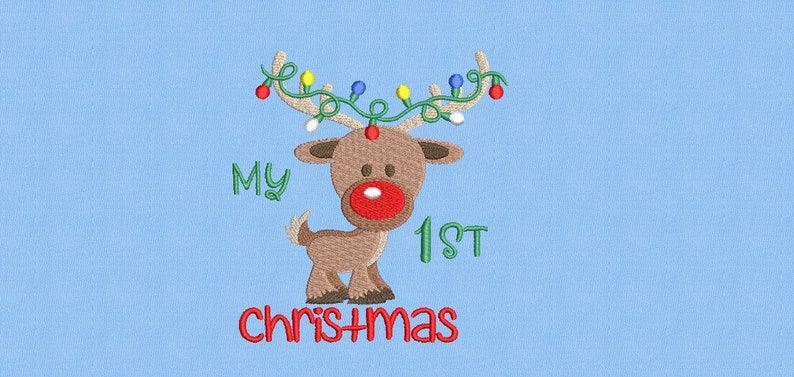 My 1st Reindeer Christmas Embroidery Design, My First Christmas Embroidery Design, 3 Sizes, Instant Download image 4