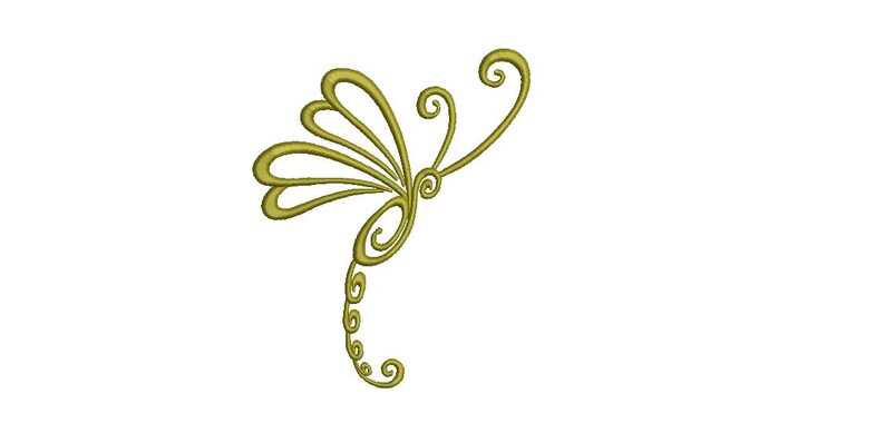 Puede incluir: Un dise&ntilde;o de lib&eacute;lula estilizado de color dorado con detalles intrincados.