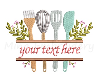 Kitchen Utensils Split Embroidery Design, Baking Tools Embroidery Design, Machine Embroidery Design, 5 Sizes, Instant Download