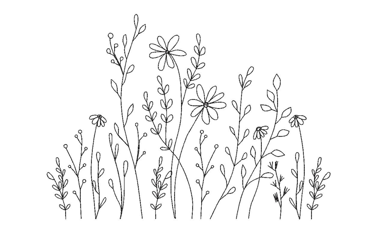 Wildflower Line Art Embroidery Design: Floral Machine Pattern (5 Sizes ...